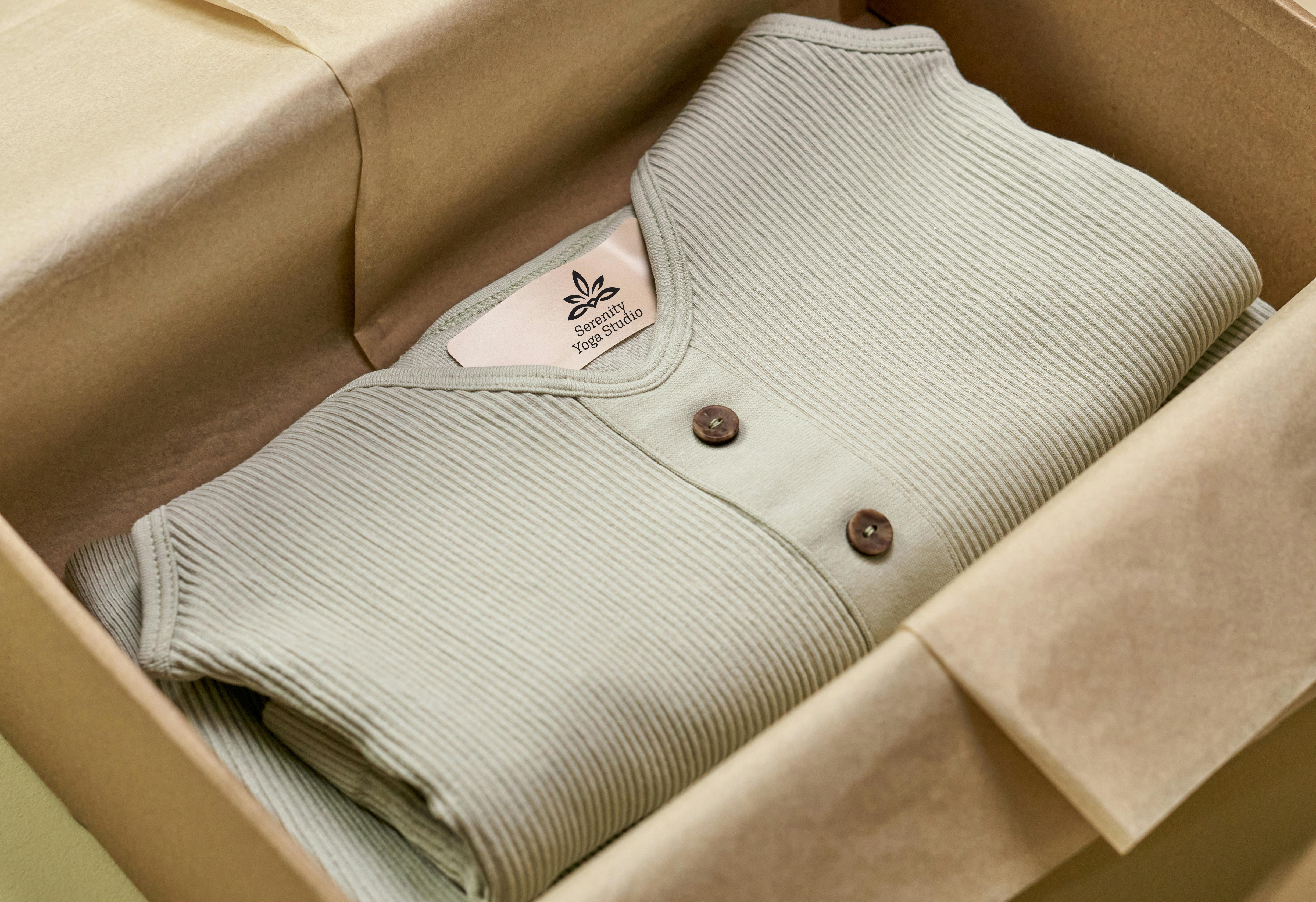 Folded article of clothing with a custom-printed label