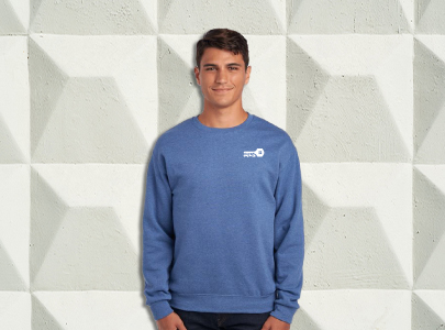 Custom imprinted Jerzees Crewneck for Anaheim, CA with a local business logo