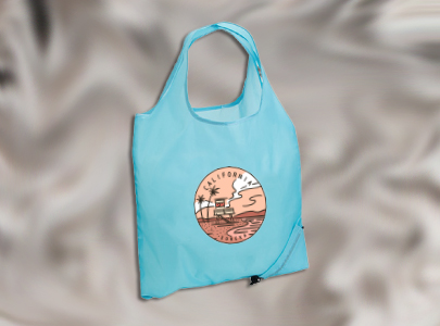 Custom imprinted Rpet Reusable Folding Tote Bag for Anaheim, CA with a local business logo